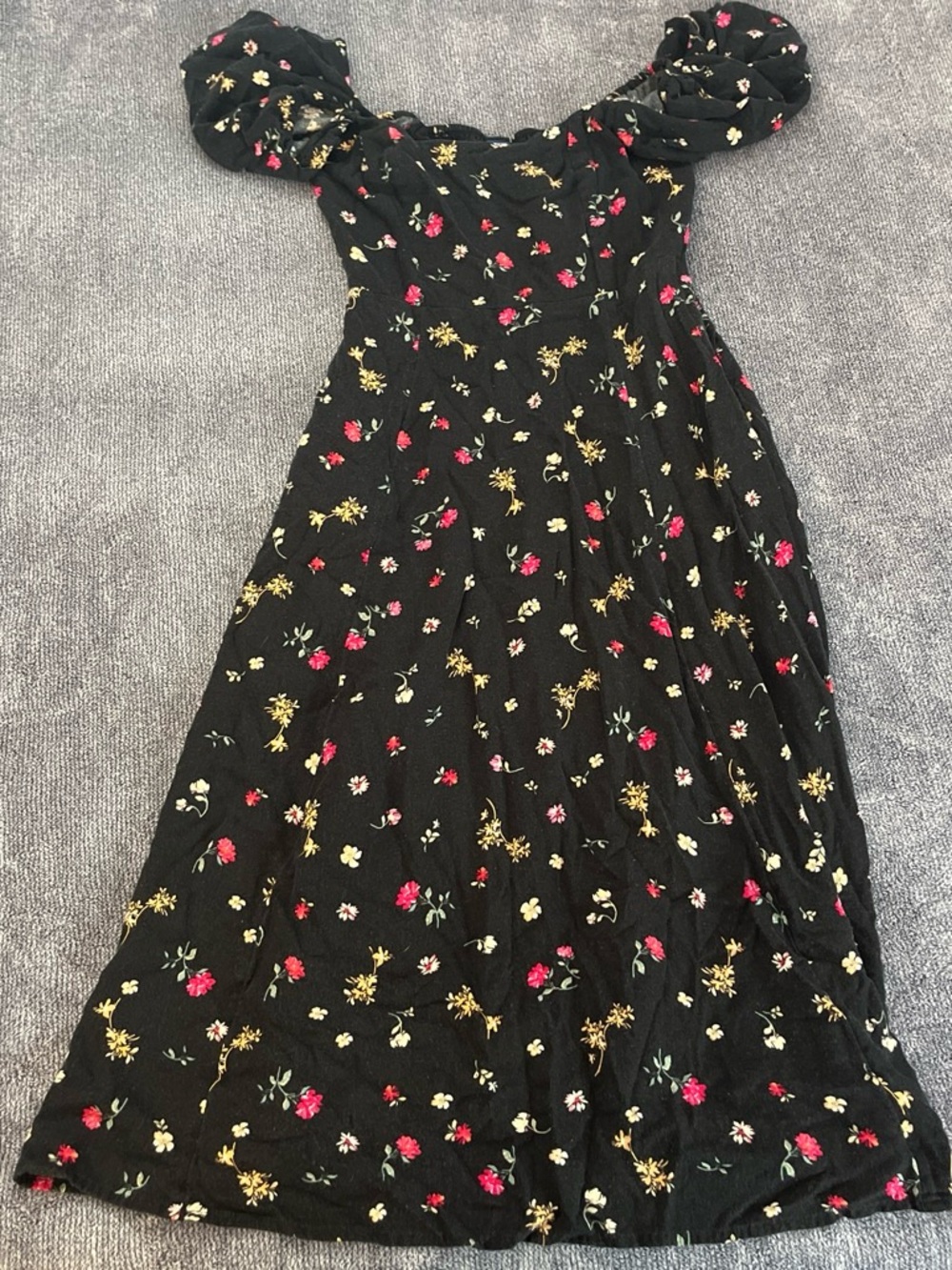 Old Navy Black Midi Dress with Red and Yellow Floral Print